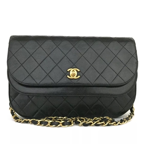 Vintage CHANEL Quilted Double Flap CC Logo Lambskin Shoulder Bag - Picture 1 of 14